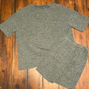 Gray/Green Womens Textured Pajama Lounge Set Size M